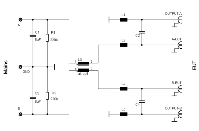 Симметричная AC-цепь (широкополосный эквивалент сети) TEMP 8400